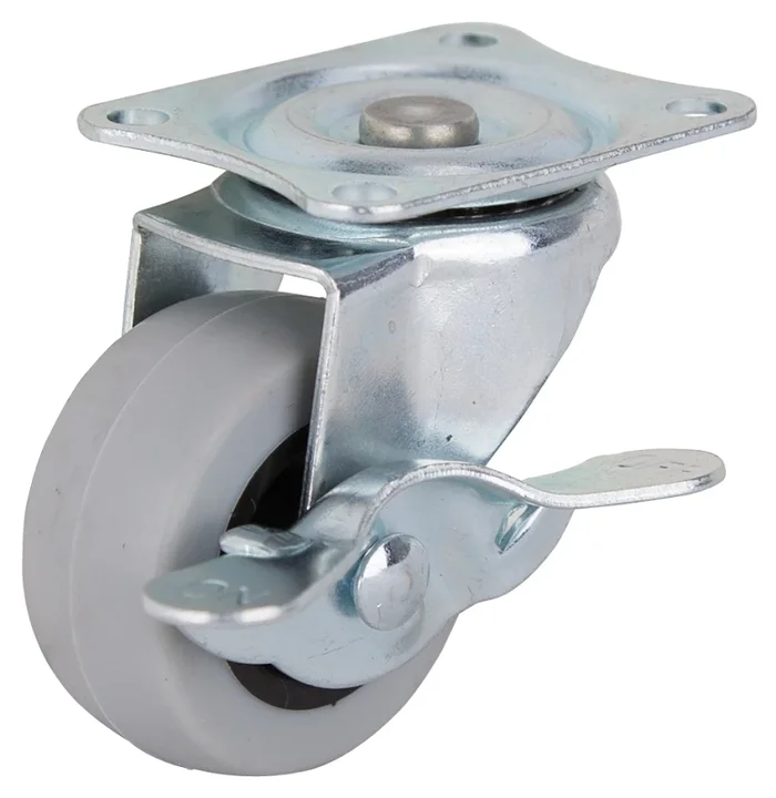 Jc-n05-g Swivel Caster With Brake, 2 In Dia Wheel, 23 Mm W Wheel, Thermoplastic Rubber Wheel, Gray, 105 Lb