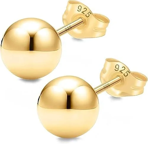 KEZEF Sterling Silver Ball Stud Earrings for Women – Hypoallergenic Lightweight Stud Earrings for Women | 2mm-16mm Ball Earrings in 14K Gold, Rose Gold or 925 Sterling Silver