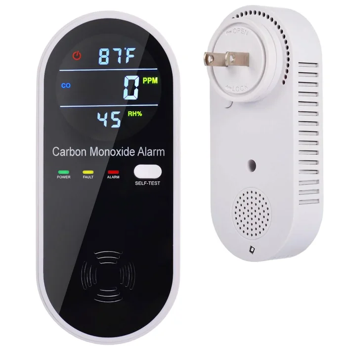 KH Alert Carbon Monoxide Detectors, Carbon Monoxide Detector Plug in with Temperature Humidity Sensor Built-in, CO Level Monitor Alarm with Clear LCD Display Sound & Light Warning for Home/Hotel/RV
