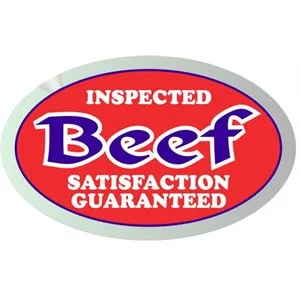 Label – Beef (Inspected) Red/Blue/White On Silver 1.25×2 In. Oval 500/rl