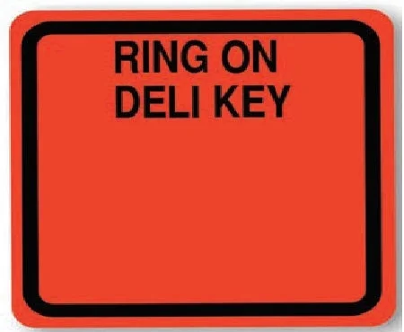 Label – Ring on Deli Key (write on) Black on Red 2×2 in. 500/Roll
