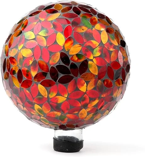 Lily's Home Colorful Mosaic Glass Gazing Ball, Designed with a Stunning Holographic Petal Mosaic Pattern to Bring Color and Reflection to Any Home and Garden, Red and Gold (10′ Diameter)