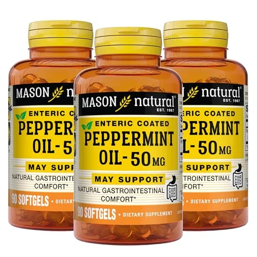 MASON NATURAL Peppermint Oil 50 mg Enteric Coated – Natural Gastrointestinal Comfort, Supports a Healthy Gut, Bowel Soothing Dietary Supplement, 90 Softgels (Pack of 3)