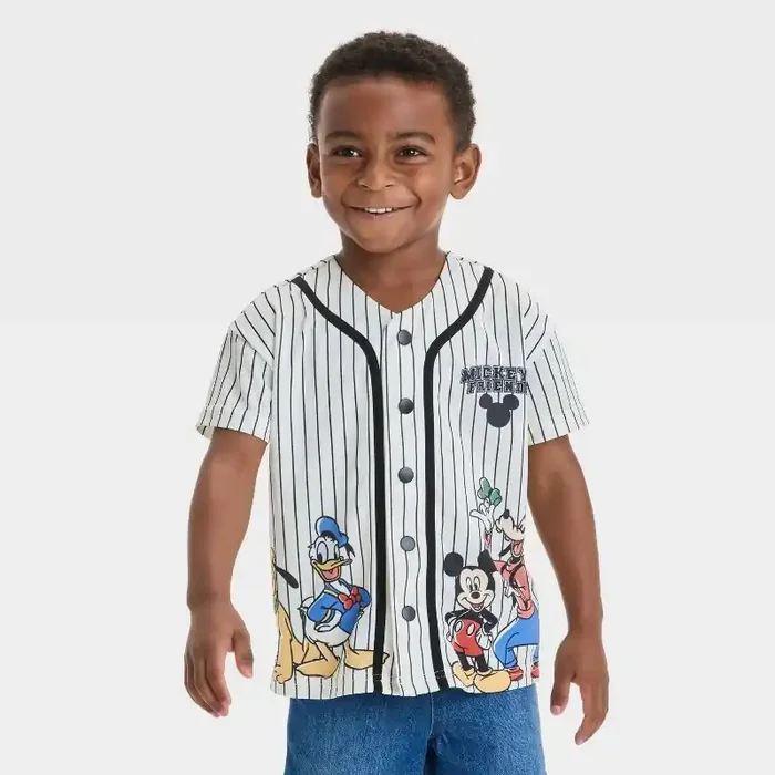 Mickey Mouse & Friends Toddler Boys‘ Disney Mickey & Friends Button-Down Jersey – White 12M