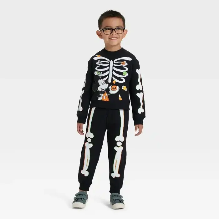 Mickey Mouse & Friends Toddler Boys‘ Disney Mickey Mouse Halloween Fleece Sweatshirt & Pants Set – Black 4T