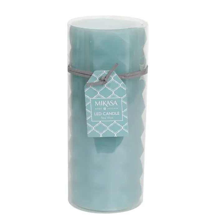 Mikasa 3×7 inch Blue Embossed LED Wax Pillar Candle