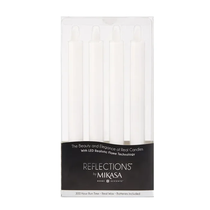 Mikasa Mikas Set of 4 White Realistic LED Wax Taper Candles