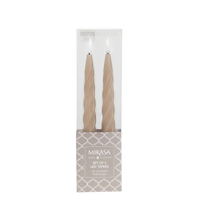 Mikasa Set of 2 Gray Twisted LED Wax Taper Candles