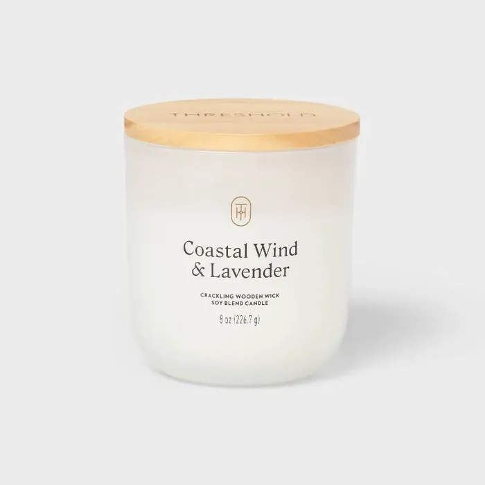 Milky Glass Wooden Wick Coastal Wind and Lavender Jar Candle 8oz – Threshold™