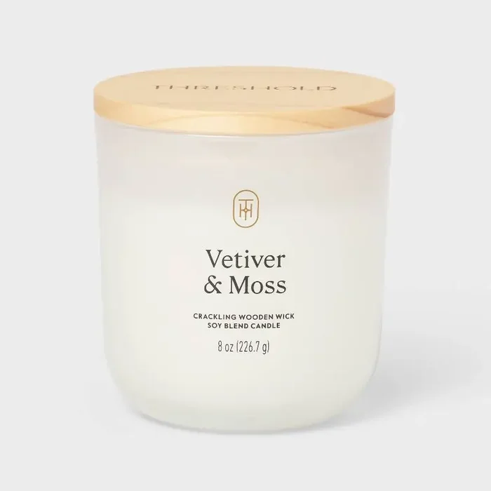 Milky Glass Wooden Wick Vetiver and Moss Jar Candle 8oz – Threshold™