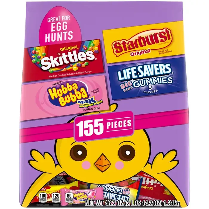Mixed SKITTLES, STARBURST, LIFE SAVERS, and Hubba Bubba Gum Easter Hunt Mix, 155 Fun Size Pieces- 46.20 oz