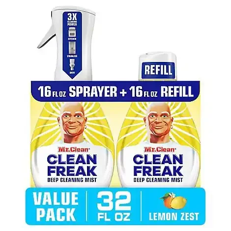 Mr. Clean Clean Freak Deep Cleaning Mist Cleaner Spray Plus Refill, Lemon Zest – 2-16 Fl. Oz. – 2-16 FZ
