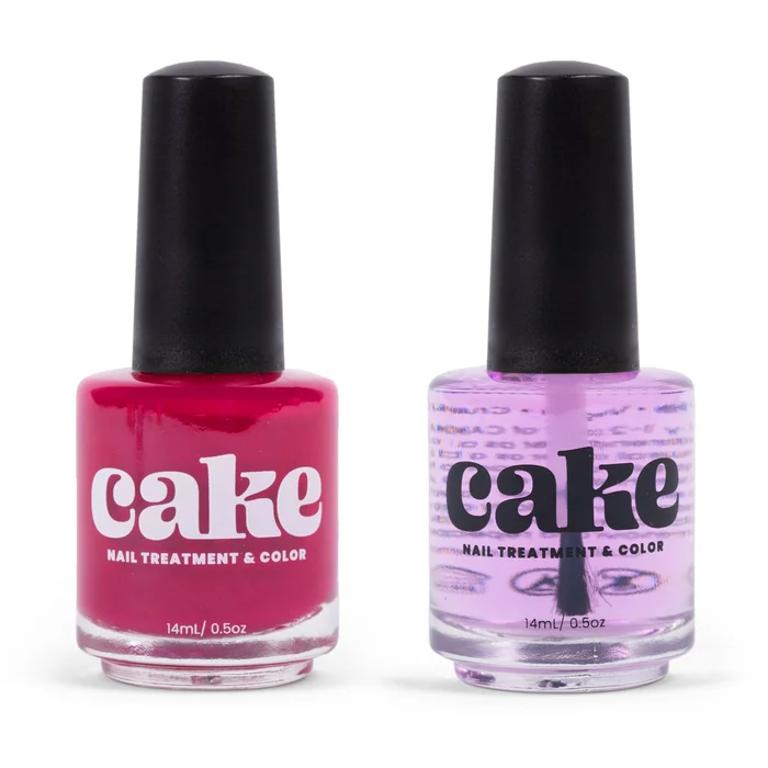 Nail Strengthener, CAKE Power Boost & Nail Polish Duo: "Sassy Senorita" – Keratin, Vitamin E, Biotin Enriched, 21 FREE, Repair for Damaged Nails, Nail Hardener, (1 FL oz) CAKE Nail Treatment & Color