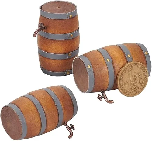 NBEADS 3Pcs Miniature Wooden Barrel, 3.2x5cm/1.3×2 Inch Mini House Drink Accessories with Faucet Beer Barrel Figurine Model for Fairy Garden Bar Micro Landscape Decoration Decor
