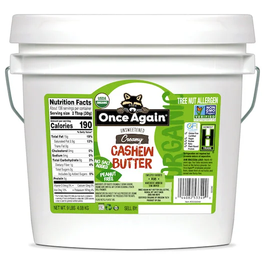 Once Again Nut Butter Organic Cashew Butter-9 lb.-1/Case