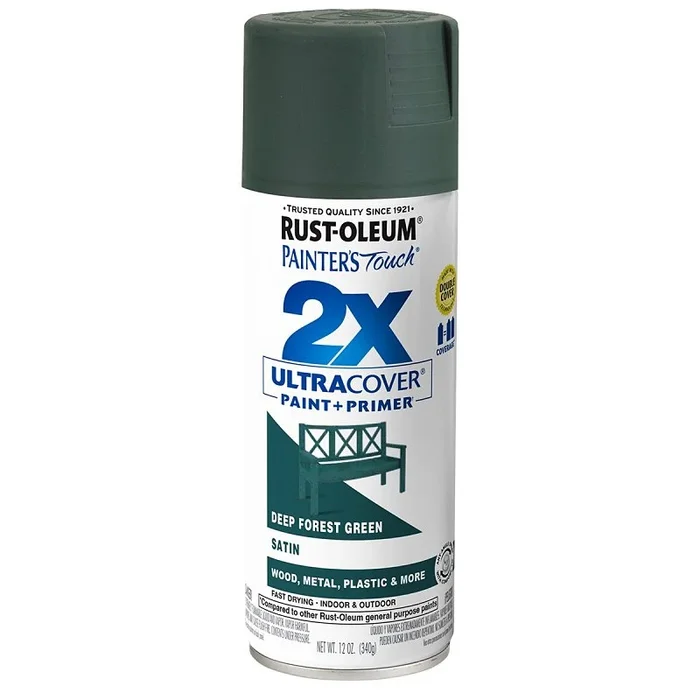 Painter’s Touch 2x Ultra Cover 350372 Spray Paint, Satin, Deep Forest, 12 Oz, Aerosol Can