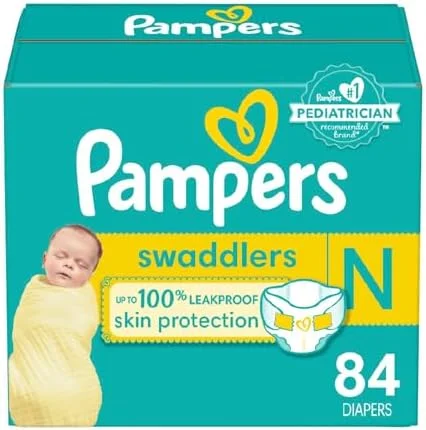 Pampers Swaddlers Diapers Newborn – Size 0, 84 Count, Ultra Soft Disposable Baby Diapers