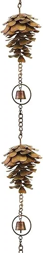 Pine Cone Rain Chain, Metal Rain Chain Rain Chain Decorative Iron Pine Cone Shaped Rain Chain,Graffiti Pine Cones and Bells Rain Chain for Indoor Outdoor Decoration (39.37in)