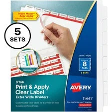 Print And Apply Index Maker Clear Label Dividers, Extra Wide Tabs, 8-tab, 11.25 X 9.25, White, 5 Sets