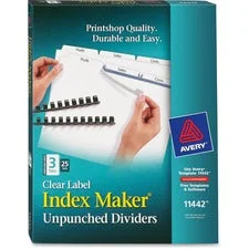 Print And Apply Index Maker Clear Label Unpunched Dividers, 3-tab, 11 X 8.5, White, 25 Sets