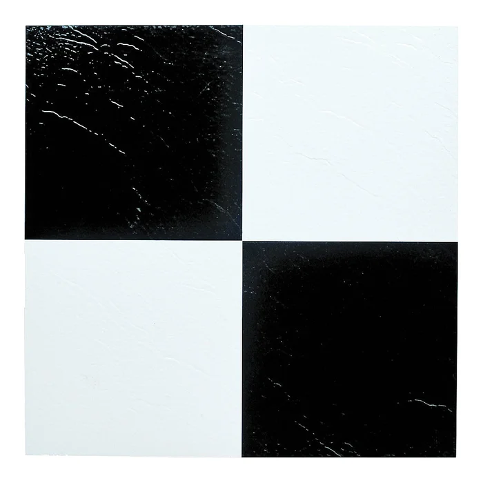 ProSource ELE-1305-3L Vinyl Self-Adhesive Floor Tile, 12 in L Tile, 12 in W Tile, Square Edge, Black/White