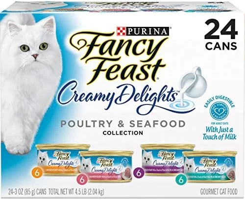 Purina Fancy Feast Wet Cat Food Variety Pack, Creamy Delights Poultry & Seafood Collection – (Pack of 24) 3 oz. Cans