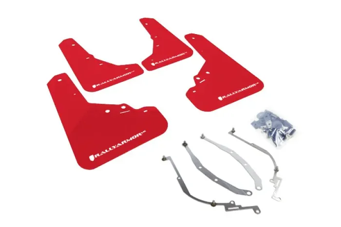 Rally Armor 12+ Fiat 500 (Pop /Sport /Lounge /Abarth) Red Mud Flap w / White Logo
