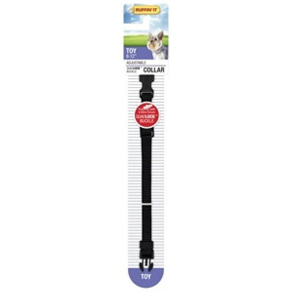 RUFFIN'IT 31001 Adjustable Dog Collar, 8 to 12 in L Collar, 3/8 in W Collar, Nylon, Black