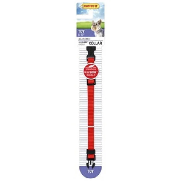 RUFFIN'IT 31101 Adjustable Dog Collar, 8 to 12 in L Collar, 3/8 in W Collar, Nylon, Red