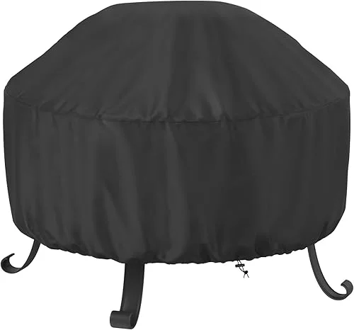 SHINESTAR Fire Pit Cover Round 36 in, Outdoor Fire Pit Cover for 30-36 Inches Fire Pits, Windproof Drawstring & Waterproof Layer, Lightweight, Black