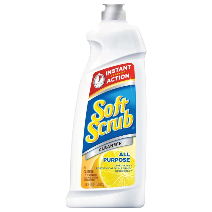 Soft Scrub 00865 Kitchen and Bathroom Cleaner, 24 oz Bottle, Liquid, Lemon, White
