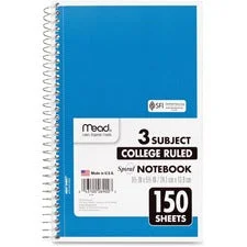 Spiral Notebook, 3-subject, Medium/college Rule, Randomly Assorted Cover Color, (150) 9.5 X 5.5 Sheets