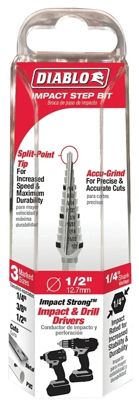 Step Drill Bit With 13 Steps, Sizes From One Quarter Inch To One Half Inch