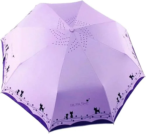 umbresen Windproof Compact Travel Folding Cute Cat Umbrella,Auto Open Close Rain&Sun Lightweight Portable Umbrellas with Cover for Kids Women Men