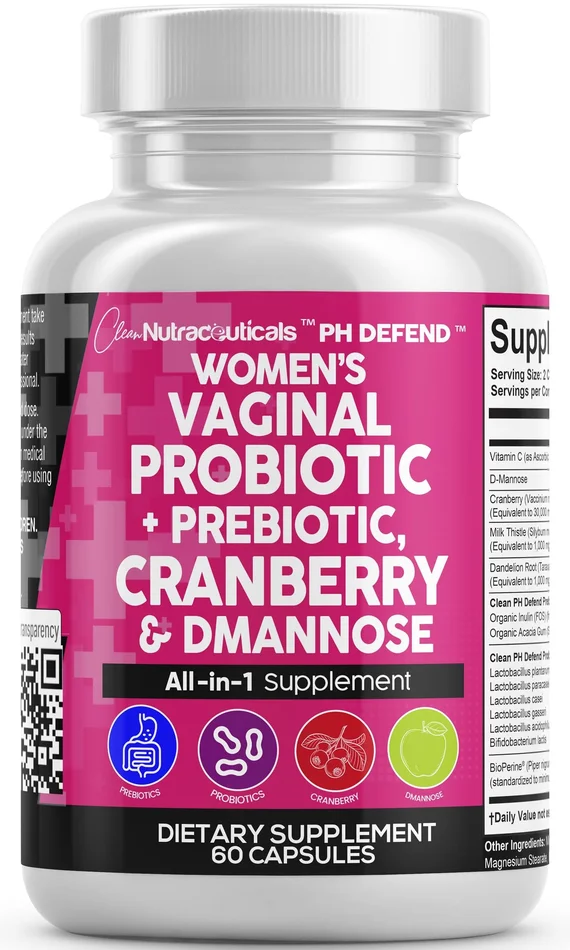 Vaginal Probiotics For Women + Prebiotics 20 Billion Cranberry Pills 30,000mg w/ D-Mannose 500 mg for Urinary Tract Health pH Balance – Womens Probiotic Vitamins for Vaginal Health Supplements Pills