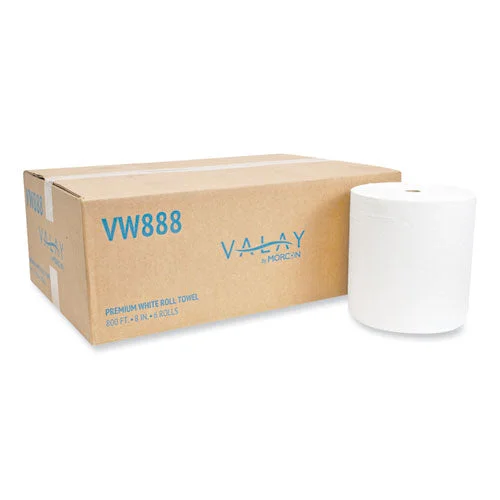 Valay Proprietary Roll Towels, 1-ply, 8″ X 800 Ft, White, 6 Rolls/carton