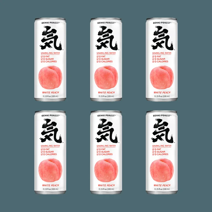 【Value Pack】Genki FOREST White Peach Soda Sparkling Water, 0 Sugar 0 Calories,11.15fl oz*6
