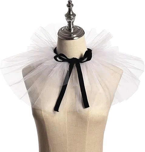 Vintage Renaissance Tulle Ruffled Collar Clown Costume – Detachable White Gauze Collar