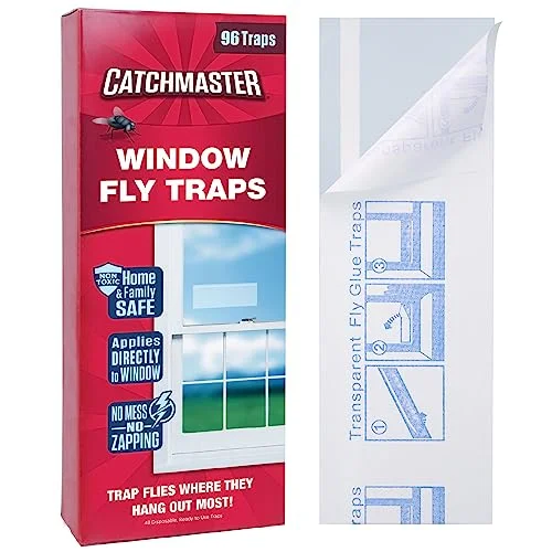 Window Fly Traps by Catchmaster – 96 Count, Ready to Use Indoors. Insect, Bugs, Fly & Fruit Fly Glue Adhesive Sticky Paper – Waterproof Easy Application Ready Disposable Non-Toxic