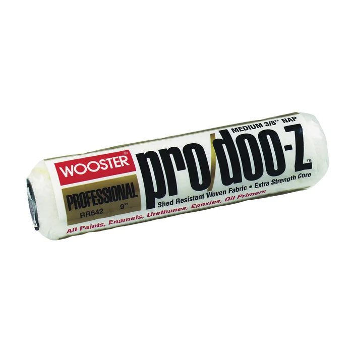 WOOSTER RR642-9 Paint Roller Cover, 3/8 in Thick Nap, 9 in L, Woven Fabric Cover, White